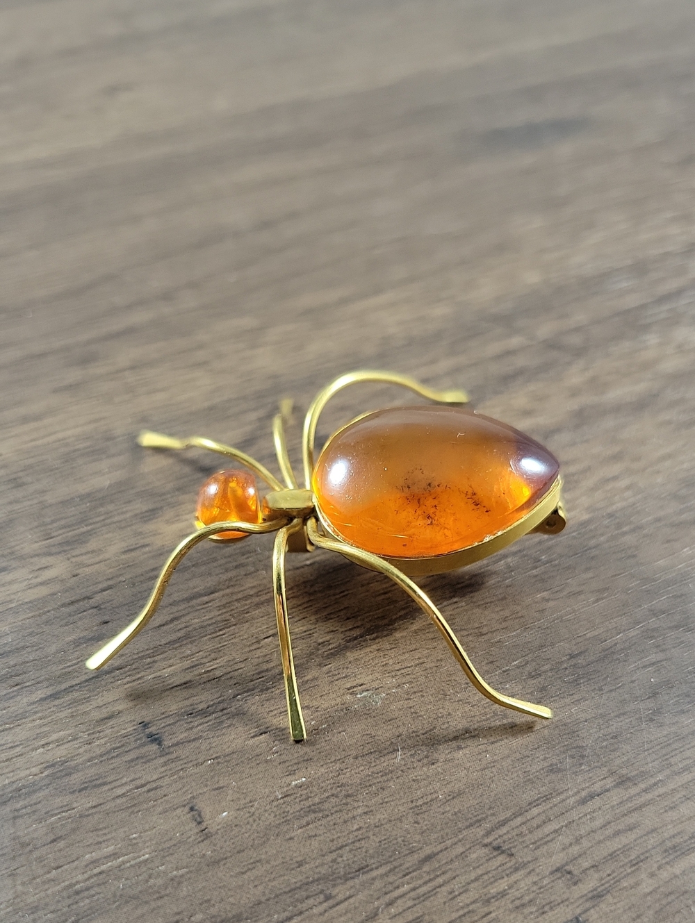 Vintage 1960-70s Gold Baltic Honey Amber Spider Brooch VGUC